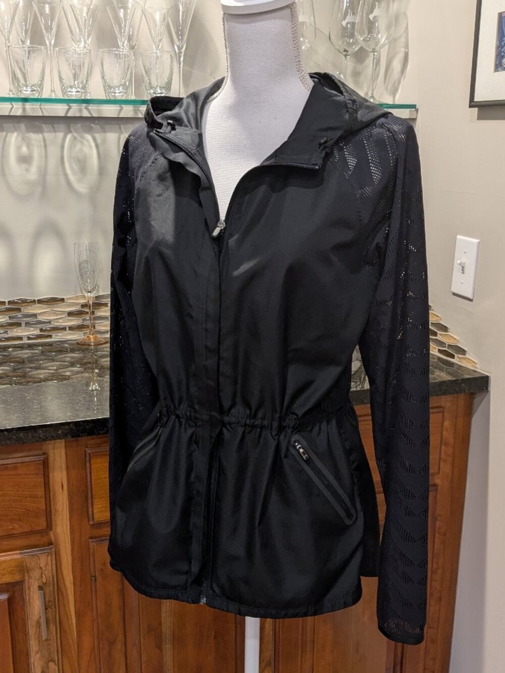 Hooded Rain Hooded Lightweight Anorak Jacket Coat Mesh Sleeves Reflective Strip
